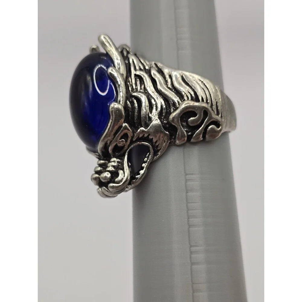 4pc Gothic Ring Lot Blue Stone Dragon Head Octopus Evil Eye  Sz 5.5-8.5